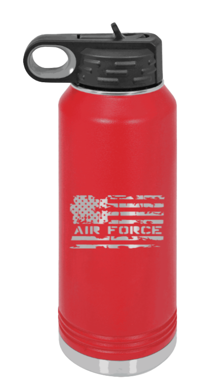 Air Force Flag - 32oz Water Bottle Laser Engraved- Red