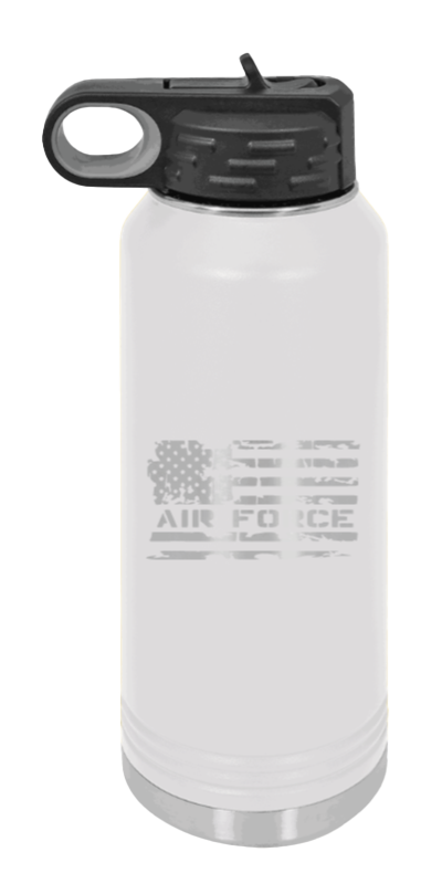 Air Force Flag - 32oz Water Bottle Laser Engraved- White