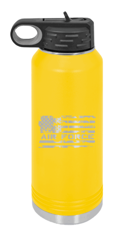 Air Force Flag - 32oz Water Bottle Laser Engraved- Yellow