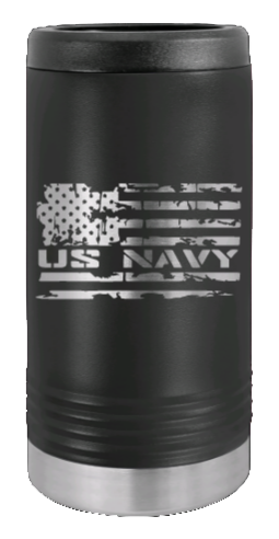 Navy Flag Laser Engraved Slim Can Insulated Koosie