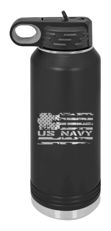 Navy  Flag - 32oz Water Bottle Laser Engraved- Black