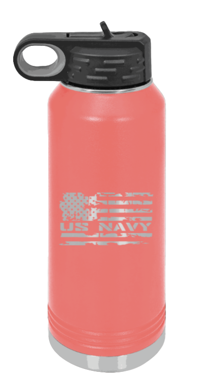 Navy  Flag - 32oz Water Bottle Laser Engraved- Coral