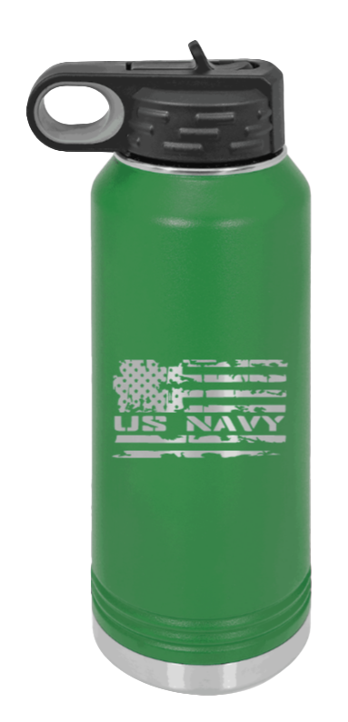 Navy  Flag - 32oz Water Bottle Laser Engraved- Green