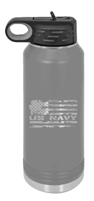 Navy  Flag - 32oz Water Bottle Laser Engraved- Dark Grey