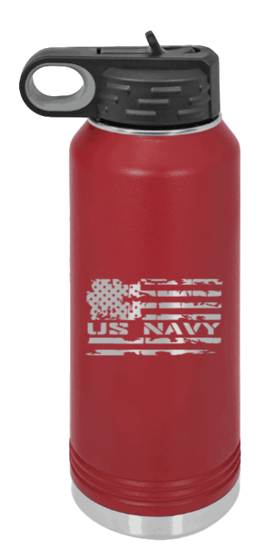 Navy  Flag - 32oz Water Bottle Laser Engraved- Maroon