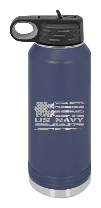 Navy  Flag - 32oz Water Bottle Laser Engraved- Navy