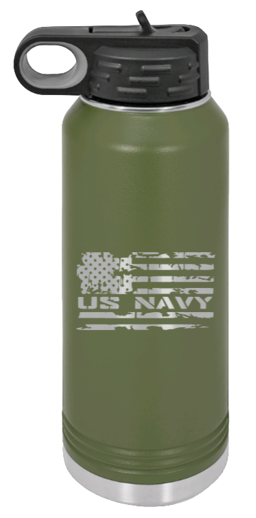 Navy  Flag - 32oz Water Bottle Laser Engraved- Olive