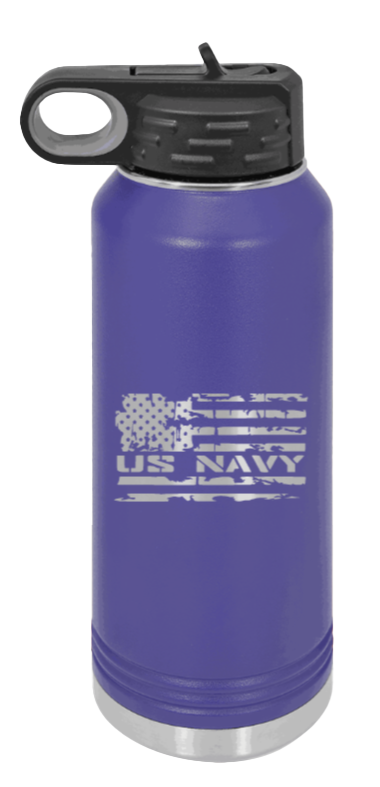 Navy  Flag - 32oz Water Bottle Laser Engraved- Purple