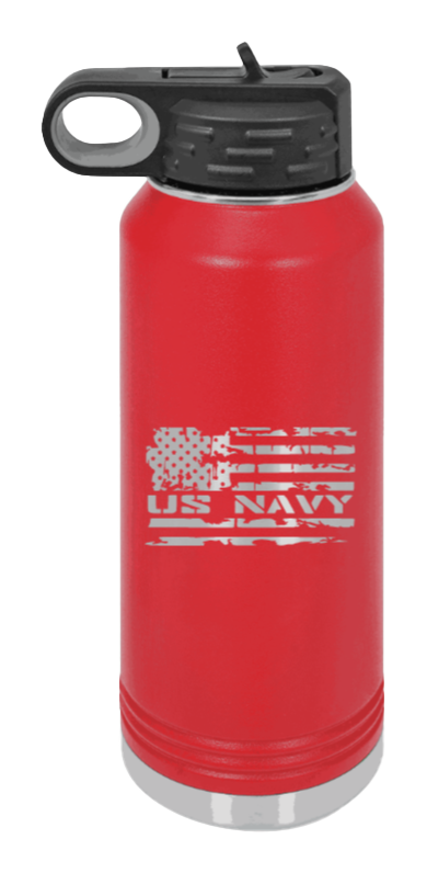 Navy  Flag - 32oz Water Bottle Laser Engraved- Red