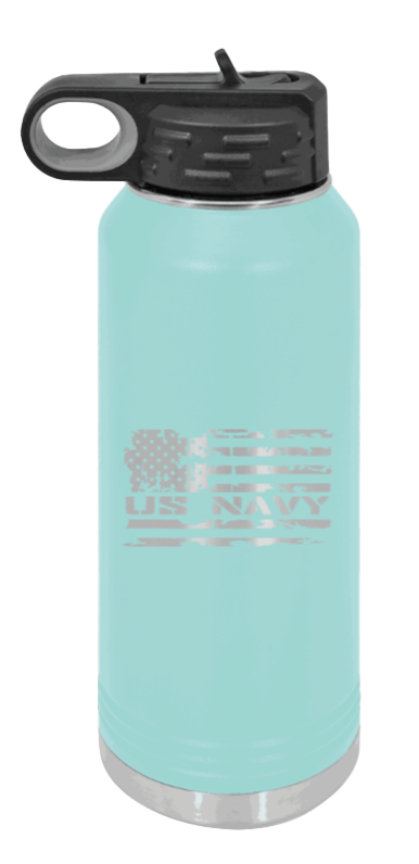 Navy  Flag - 32oz Water Bottle Laser Engraved- Teal