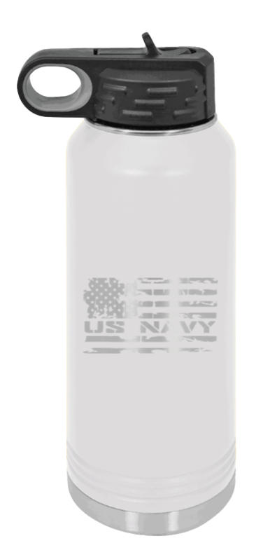 Navy  Flag - 32oz Water Bottle Laser Engraved- White