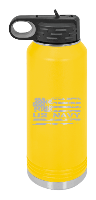 Navy  Flag - 32oz Water Bottle Laser Engraved- Yellow