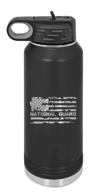 National Guard Flag - 32oz Water Bottle Laser Engraved- Black