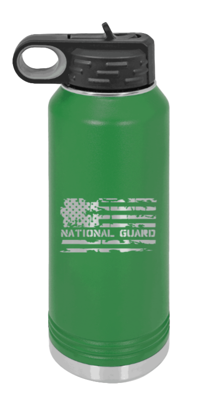 National Guard Flag - 32oz Water Bottle Laser Engraved- Green