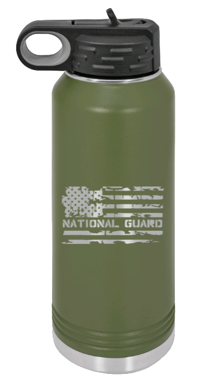 National Guard Flag - 32oz Water Bottle Laser Engraved- Olive