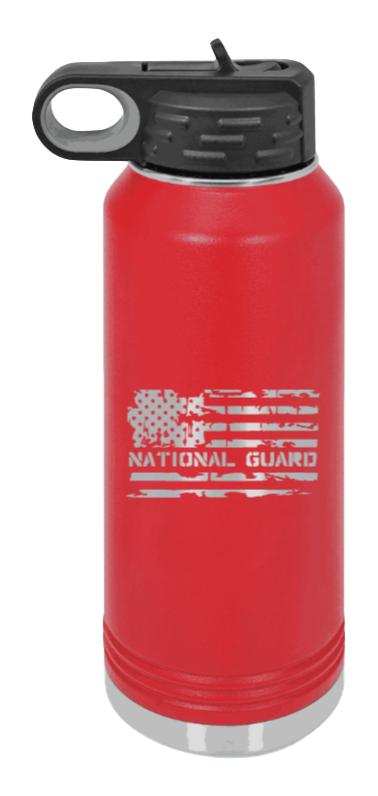 National Guard Flag - 32oz Water Bottle Laser Engraved- Red