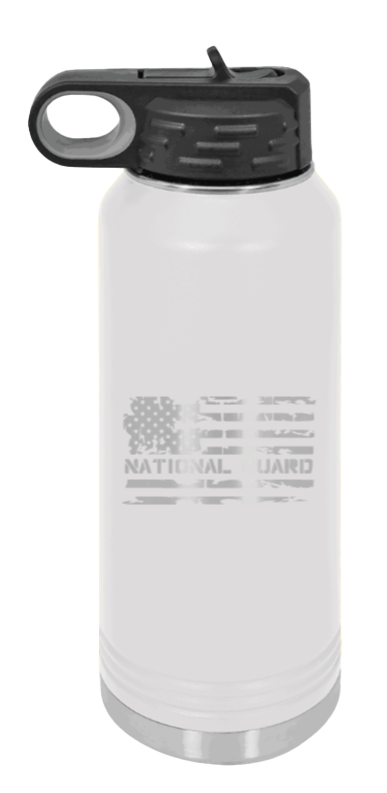 National Guard Flag - 32oz Water Bottle Laser Engraved- White