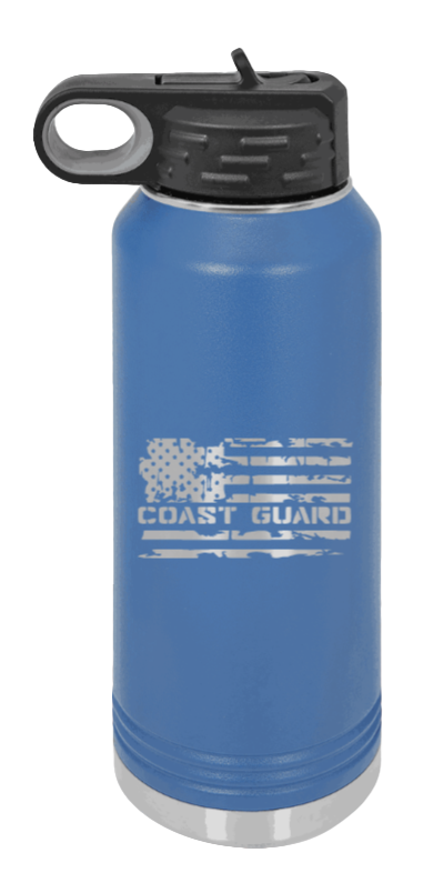 Coast Guard Flag - 32oz Water Bottle Laser Engraved- Royal Blue