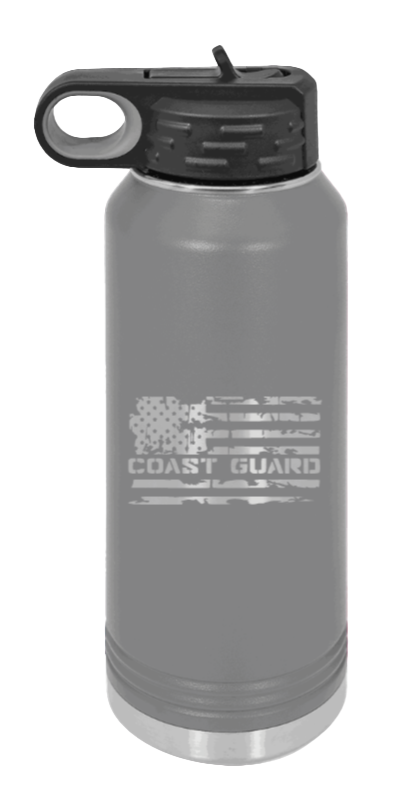 Coast Guard Flag - 32oz Water Bottle Laser Engraved- Dark Grey