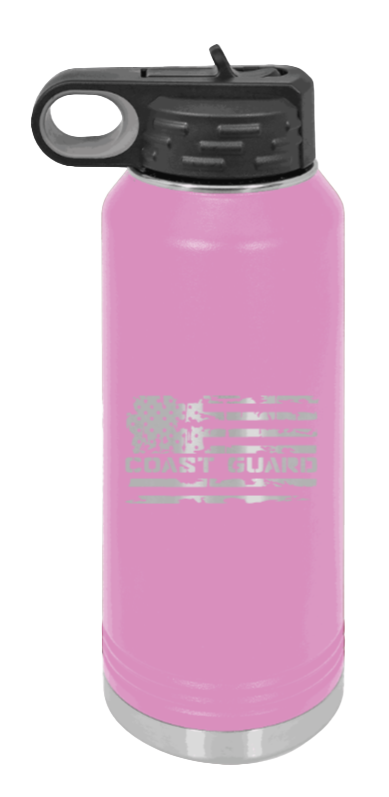 Coast Guard Flag - 32oz Water Bottle Laser Engraved- Light Purple