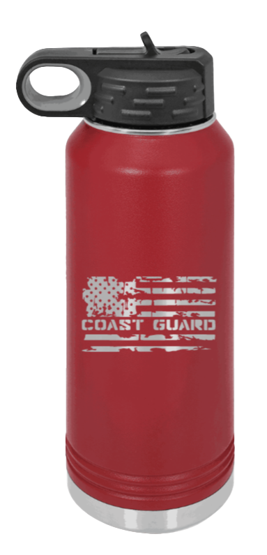 Coast Guard Flag - 32oz Water Bottle Laser Engraved- Maroon