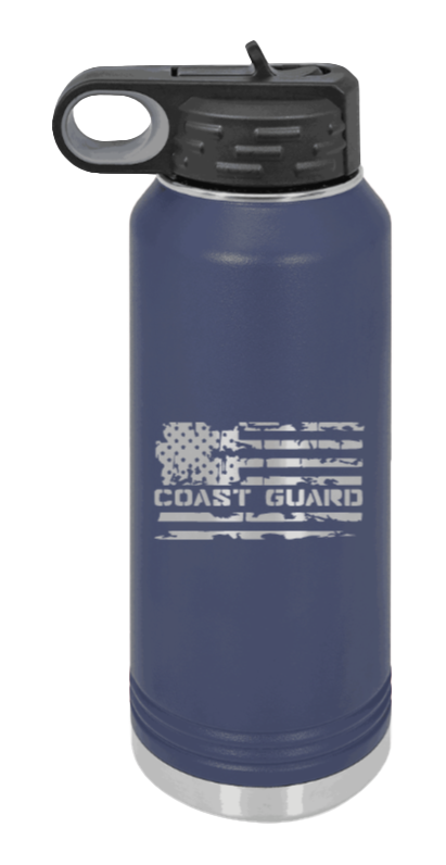 Coast Guard Flag - 32oz Water Bottle Laser Engraved- Navy