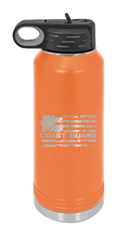 Coast Guard Flag - 32oz Water Bottle Laser Engraved- Orange