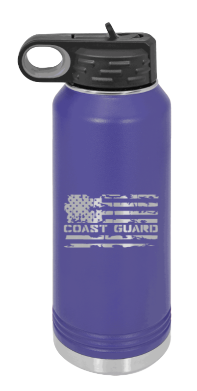 Coast Guard Flag - 32oz Water Bottle Laser Engraved- Purple