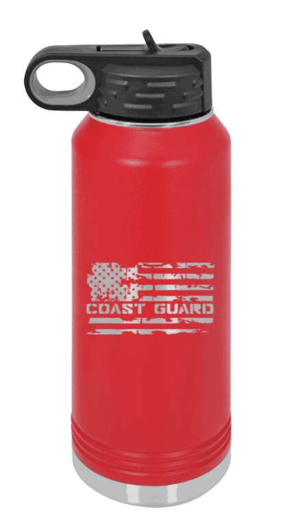 Coast Guard Flag - 32oz Water Bottle Laser Engraved- Red