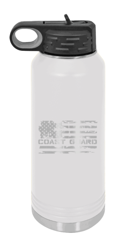 Coast Guard Flag - 32oz Water Bottle Laser Engraved- White