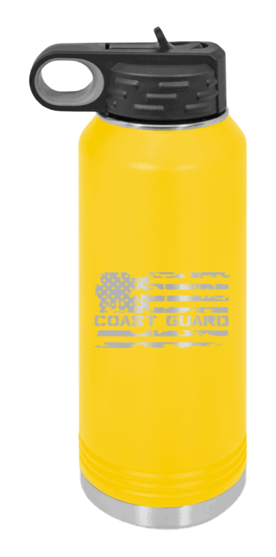 Coast Guard Flag - 32oz Water Bottle Laser Engraved- Yellow