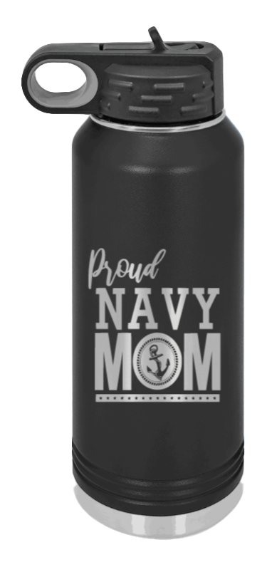 Navy Mom - 32oz Water Bottle Laser Engraved- Black