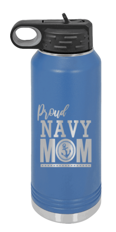 Navy Mom - 32oz Water Bottle Laser Engraved- Royal Blue