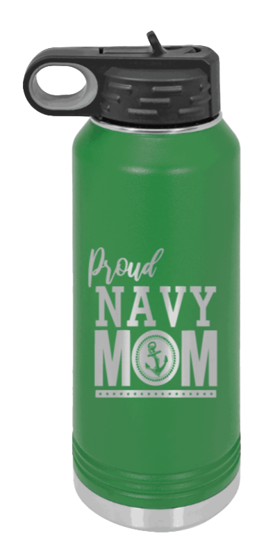 Navy Mom - 32oz Water Bottle Laser Engraved- Green