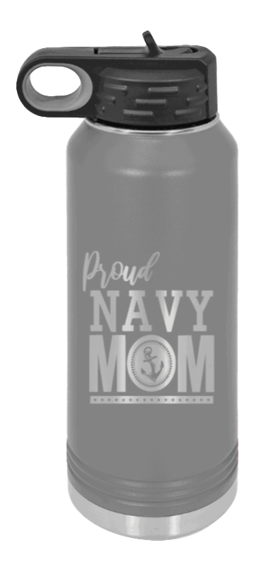 Navy Mom - 32oz Water Bottle Laser Engraved- Dark Grey
