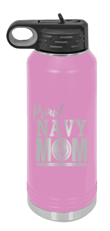 Navy Mom - 32oz Water Bottle Laser Engraved- Light Purple