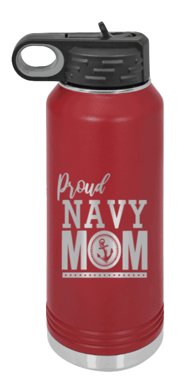 Navy Mom - 32oz Water Bottle Laser Engraved- Maroon