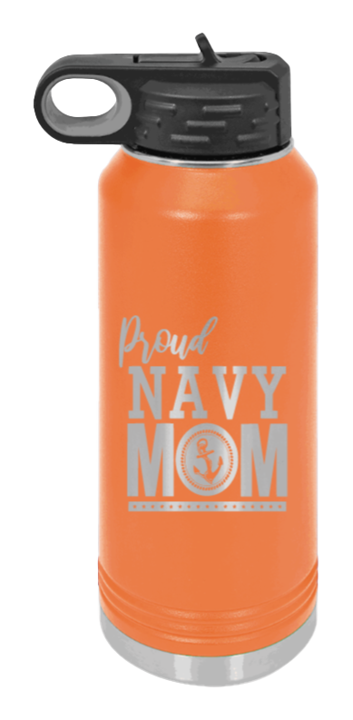 Navy Mom - 32oz Water Bottle Laser Engraved- Orange