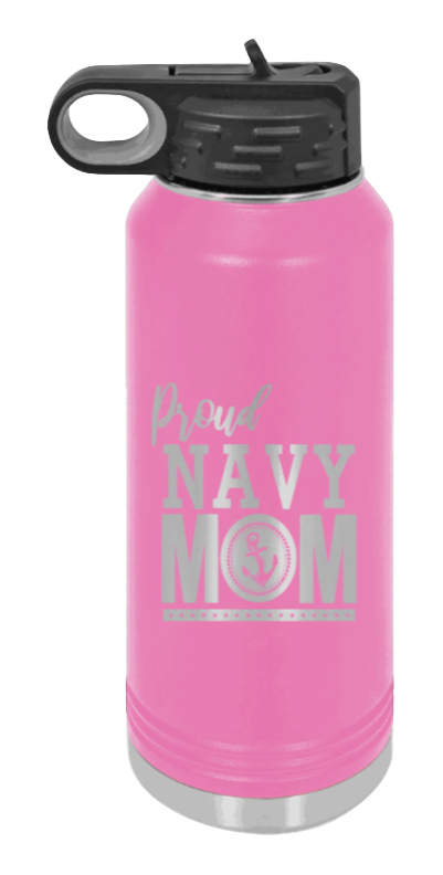 Navy Mom - 32oz Water Bottle Laser Engraved- Pink