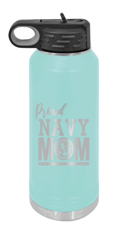 Navy Mom - 32oz Water Bottle Laser Engraved- Teal