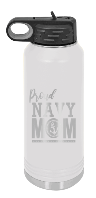 Navy Mom - 32oz Water Bottle Laser Engraved- White