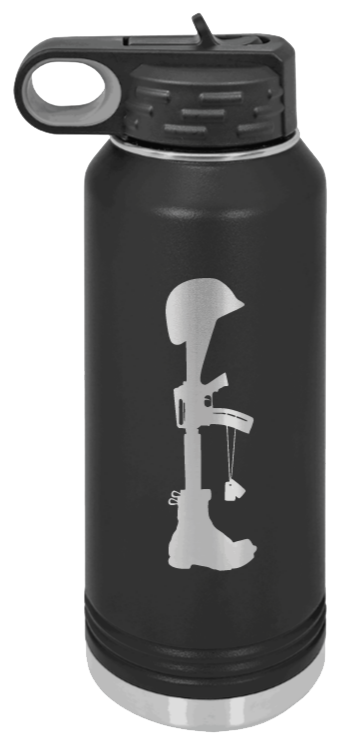 Soldiers Cross - 32oz Water Bottle Laser Engraved- Black