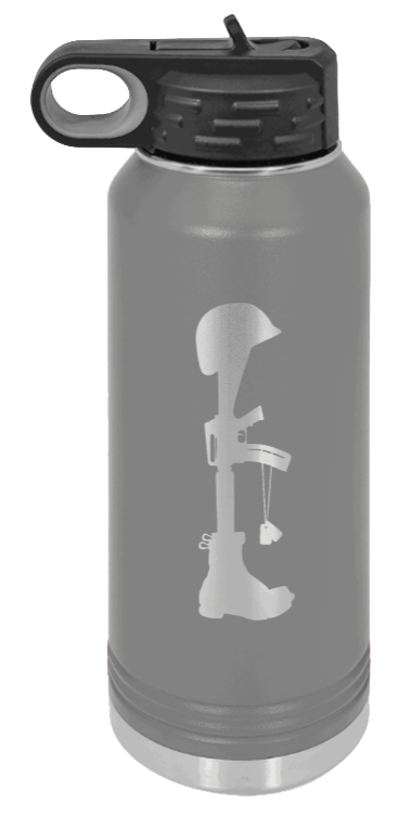 Soldiers Cross - 32oz Water Bottle Laser Engraved- Dark Grey