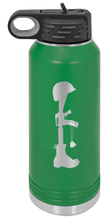 Soldiers Cross - 32oz Water Bottle Laser Engraved- Green