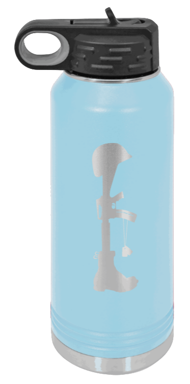 Soldiers Cross - 32oz Water Bottle Laser Engraved- Light Blue
