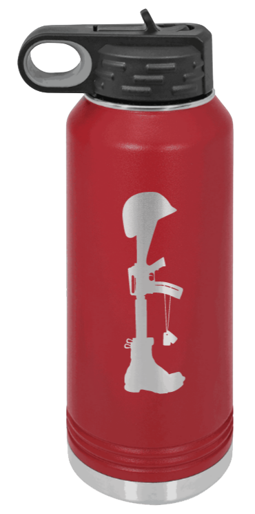 Soldiers Cross - 32oz Water Bottle Laser Engraved- Maroon