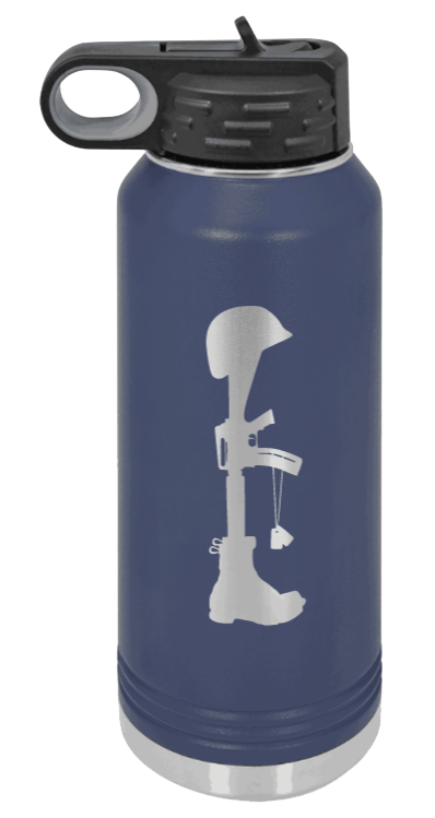 Soldiers Cross - 32oz Water Bottle Laser Engraved- Navy