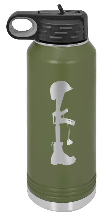 Soldiers Cross - 32oz Water Bottle Laser Engraved- Olive