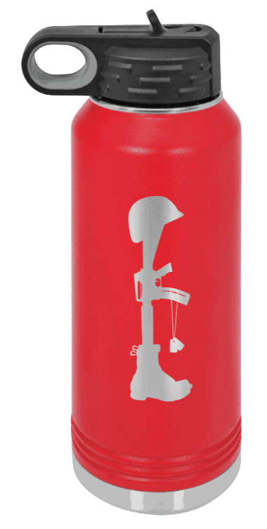 Soldiers Cross - 32oz Water Bottle Laser Engraved- Red