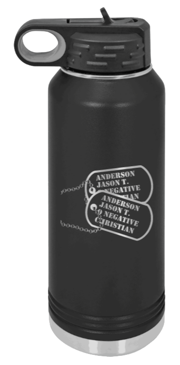 Dog Tags - 32oz Water Bottle Laser Engraved- Black